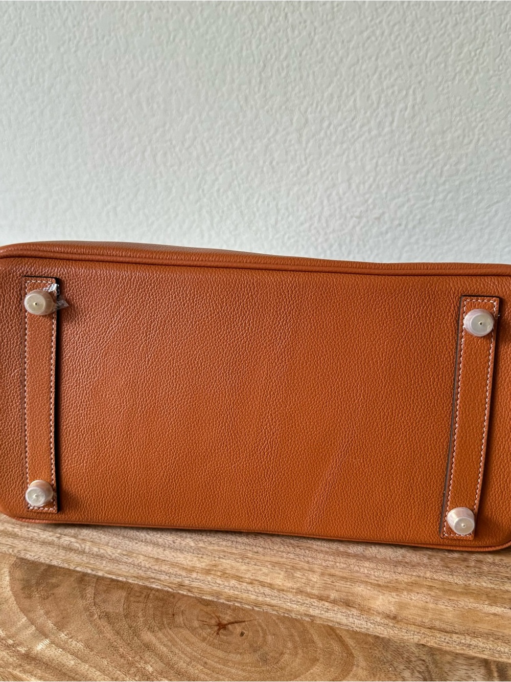 LEATHER INSIDE & OUT Gold Brown 30 BK Satchel Structured Belted w/ Gold HW - Picture 10 of 11